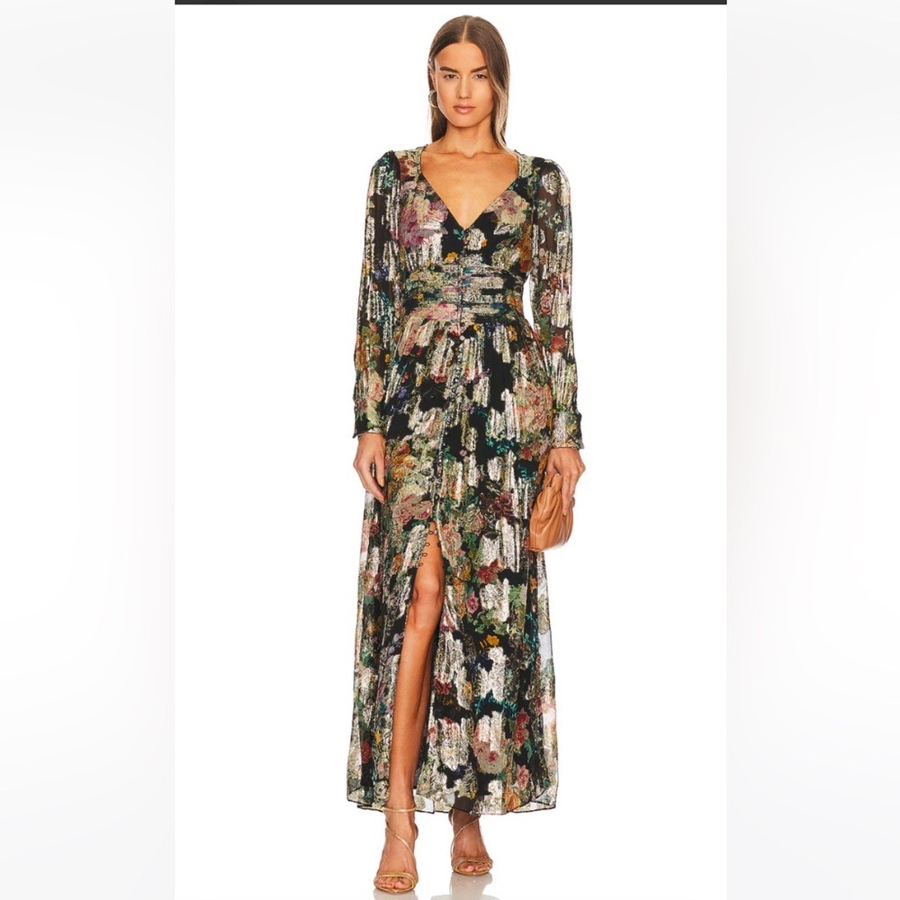 Hemant and Nandita black gold maxi tinsel dress long sleeve US sz small like new